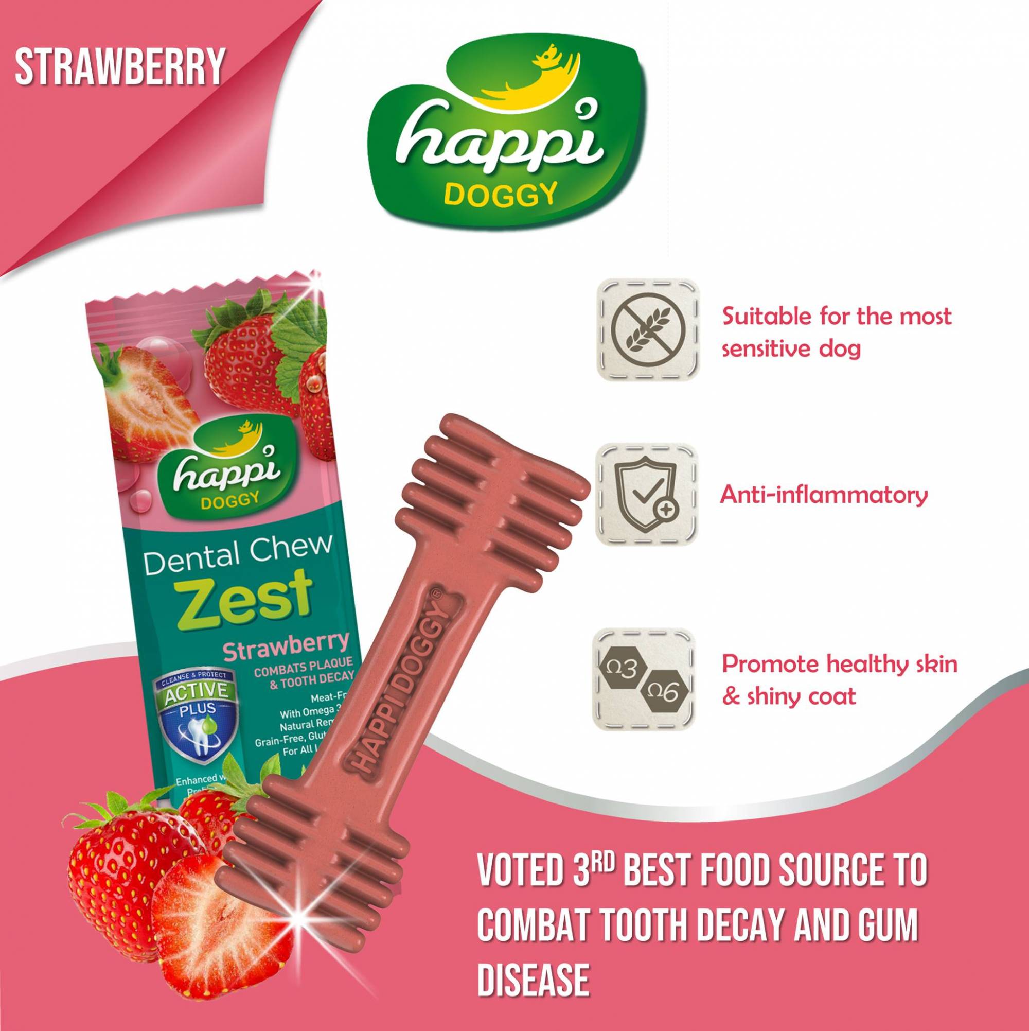 Happi Doggy Dental Chew Zest Strawberry 4 Inch