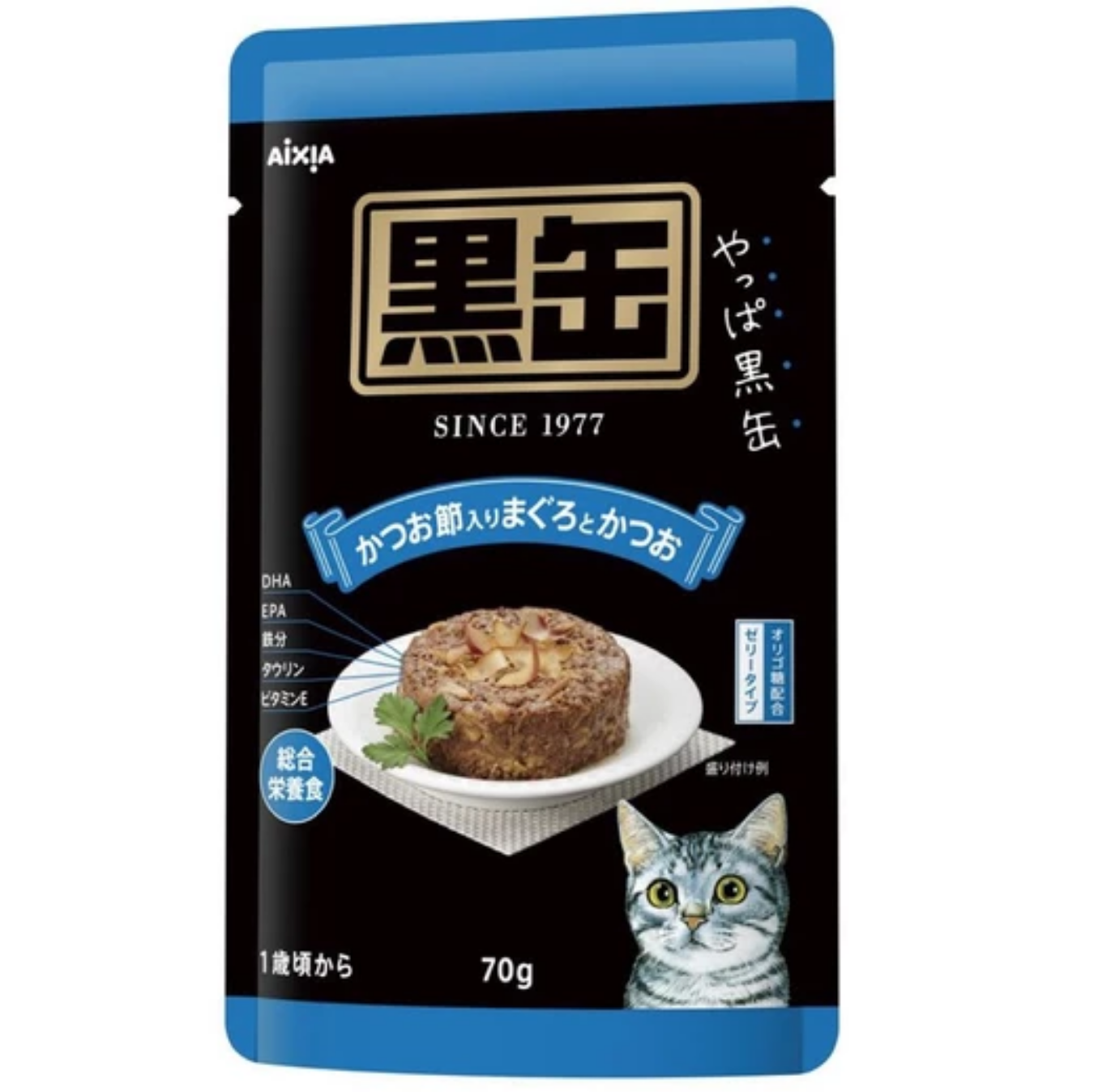 Aixia KuroCan Pouch Tuna & Skipjack Tuna With Dried Skipjack Cat Food 70g