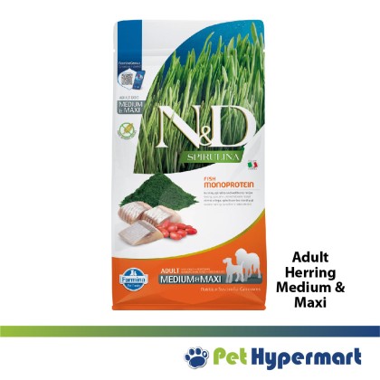 Farmina Natural & Delicious N&D Spirulina Dog MEDIUM MAXI KIBBLE Grain Free 7 kg